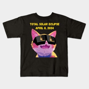 Total Solar Eclipse 2024 Grunge Cat Kids T-Shirt